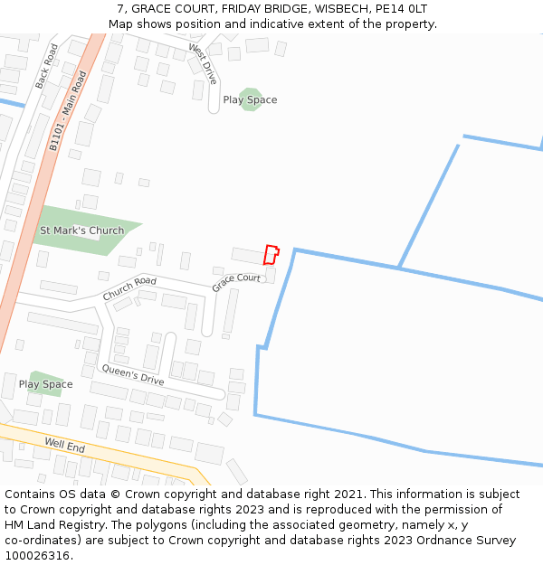7, GRACE COURT, FRIDAY BRIDGE, WISBECH, PE14 0LT: Location map and indicative extent of plot