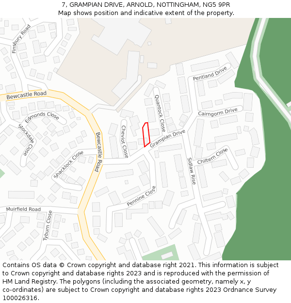 7, GRAMPIAN DRIVE, ARNOLD, NOTTINGHAM, NG5 9PR: Location map and indicative extent of plot