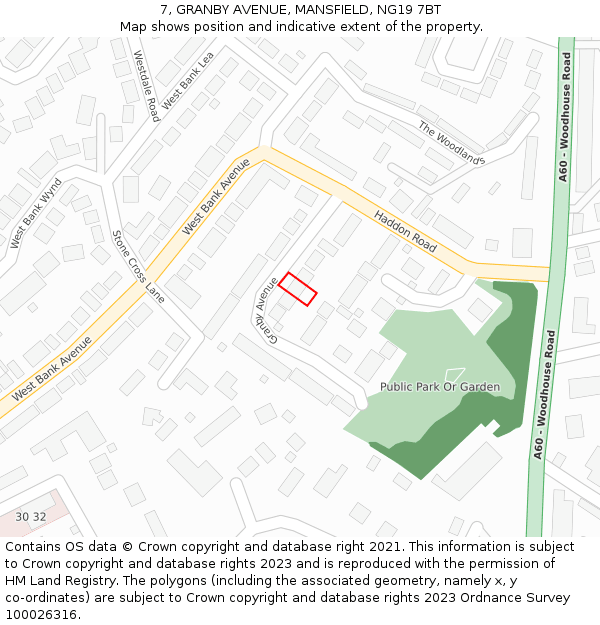 7, GRANBY AVENUE, MANSFIELD, NG19 7BT: Location map and indicative extent of plot