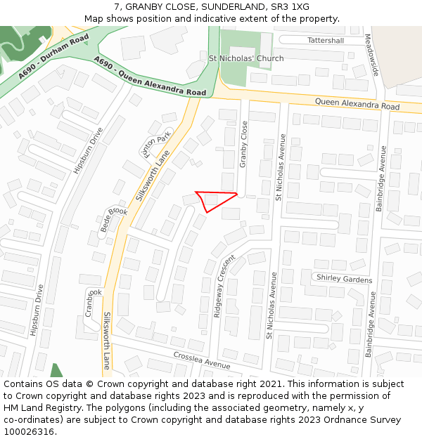 7, GRANBY CLOSE, SUNDERLAND, SR3 1XG: Location map and indicative extent of plot
