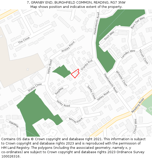 7, GRANBY END, BURGHFIELD COMMON, READING, RG7 3NW: Location map and indicative extent of plot