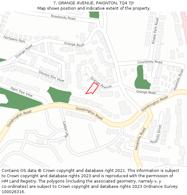 7, GRANGE AVENUE, PAIGNTON, TQ4 7JY: Location map and indicative extent of plot