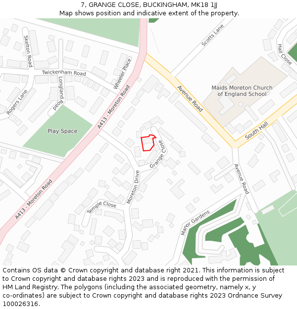 7, GRANGE CLOSE, BUCKINGHAM, MK18 1JJ: Location map and indicative extent of plot