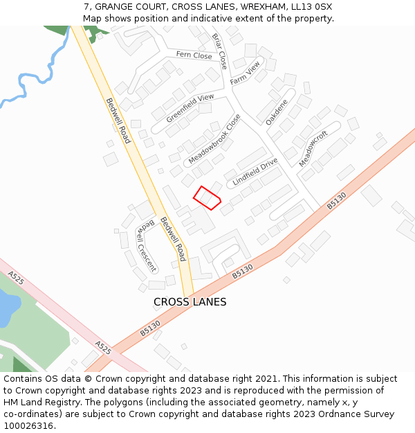 7, GRANGE COURT, CROSS LANES, WREXHAM, LL13 0SX: Location map and indicative extent of plot