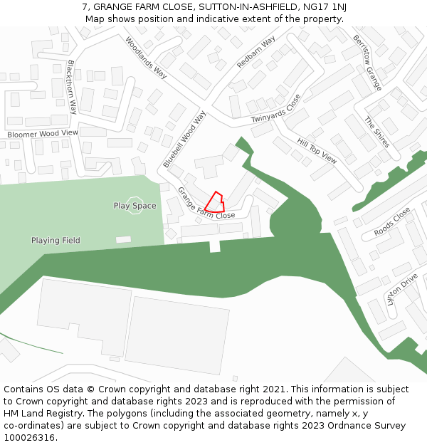 7, GRANGE FARM CLOSE, SUTTON-IN-ASHFIELD, NG17 1NJ: Location map and indicative extent of plot