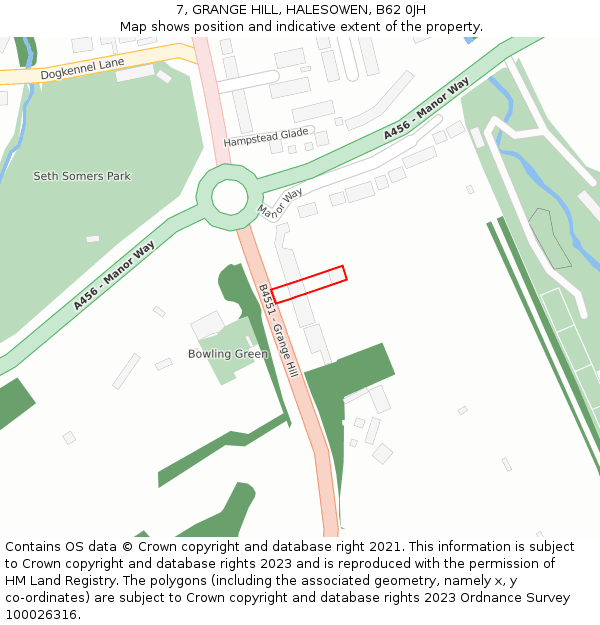 7, GRANGE HILL, HALESOWEN, B62 0JH: Location map and indicative extent of plot
