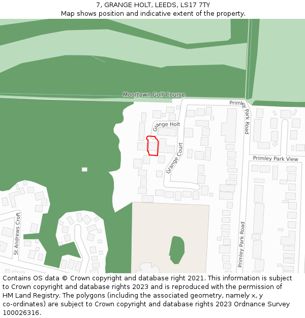 7, GRANGE HOLT, LEEDS, LS17 7TY: Location map and indicative extent of plot