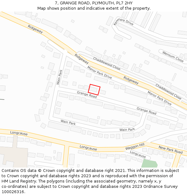 7, GRANGE ROAD, PLYMOUTH, PL7 2HY: Location map and indicative extent of plot