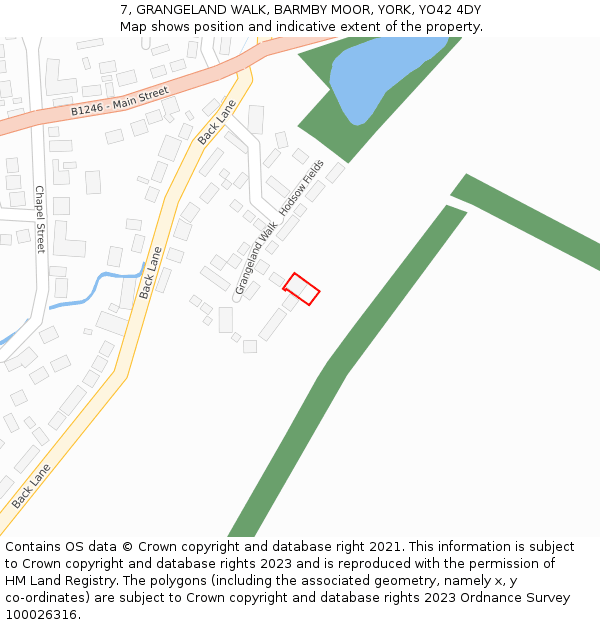 7, GRANGELAND WALK, BARMBY MOOR, YORK, YO42 4DY: Location map and indicative extent of plot