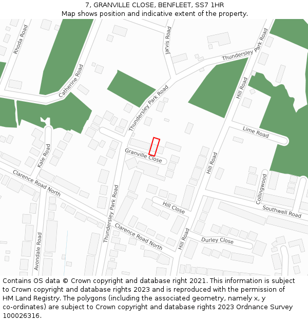 7, GRANVILLE CLOSE, BENFLEET, SS7 1HR: Location map and indicative extent of plot