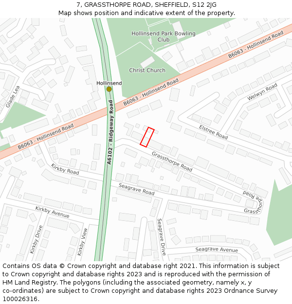 7, GRASSTHORPE ROAD, SHEFFIELD, S12 2JG: Location map and indicative extent of plot