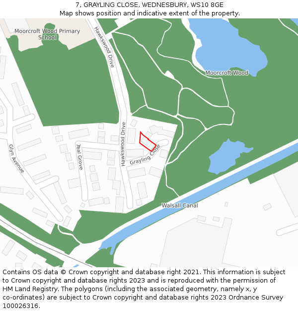 7, GRAYLING CLOSE, WEDNESBURY, WS10 8GE: Location map and indicative extent of plot