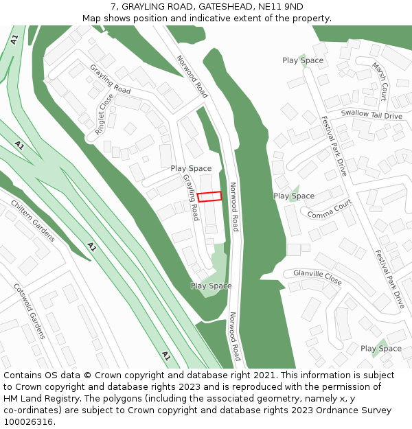 7, GRAYLING ROAD, GATESHEAD, NE11 9ND: Location map and indicative extent of plot