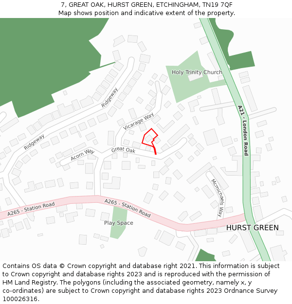 7, GREAT OAK, HURST GREEN, ETCHINGHAM, TN19 7QF: Location map and indicative extent of plot