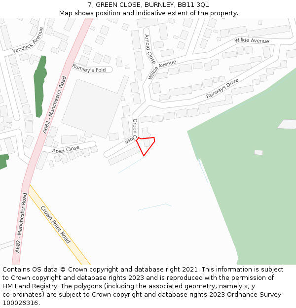 7, GREEN CLOSE, BURNLEY, BB11 3QL: Location map and indicative extent of plot