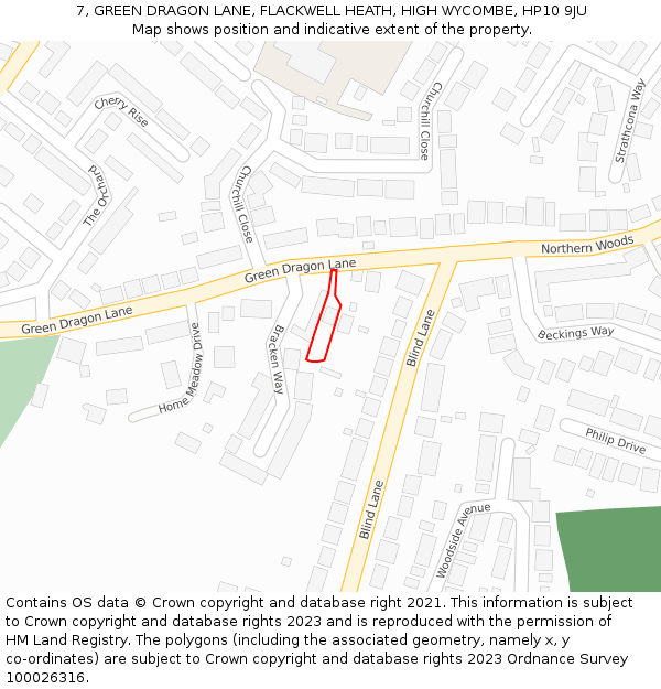 7, GREEN DRAGON LANE, FLACKWELL HEATH, HIGH WYCOMBE, HP10 9JU: Location map and indicative extent of plot
