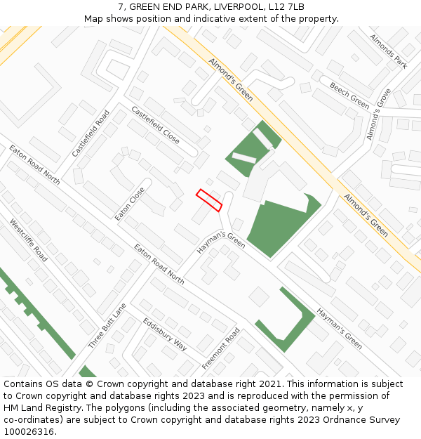7, GREEN END PARK, LIVERPOOL, L12 7LB: Location map and indicative extent of plot