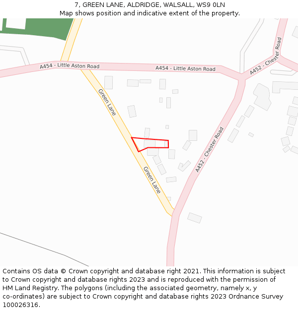 7, GREEN LANE, ALDRIDGE, WALSALL, WS9 0LN: Location map and indicative extent of plot
