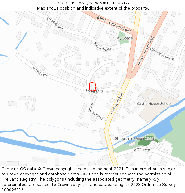 7, GREEN LANE, NEWPORT, TF10 7LA: Location map and indicative extent of plot