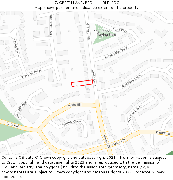 7, GREEN LANE, REDHILL, RH1 2DG: Location map and indicative extent of plot