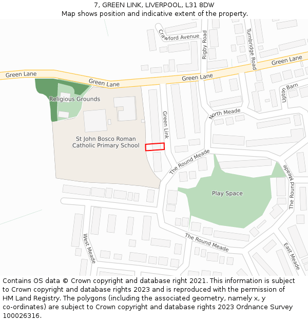 7, GREEN LINK, LIVERPOOL, L31 8DW: Location map and indicative extent of plot