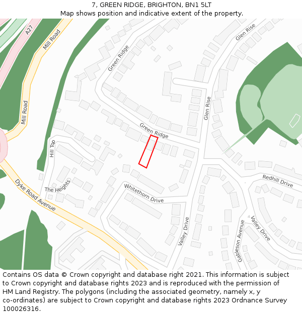 7, GREEN RIDGE, BRIGHTON, BN1 5LT: Location map and indicative extent of plot