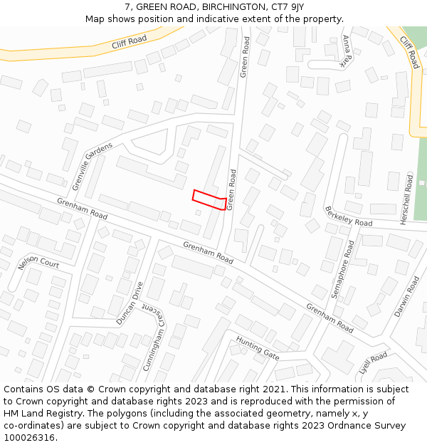 7, GREEN ROAD, BIRCHINGTON, CT7 9JY: Location map and indicative extent of plot