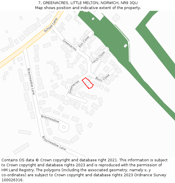 7, GREENACRES, LITTLE MELTON, NORWICH, NR9 3QU: Location map and indicative extent of plot