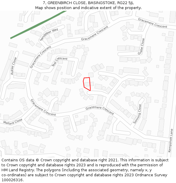 7, GREENBIRCH CLOSE, BASINGSTOKE, RG22 5JL: Location map and indicative extent of plot