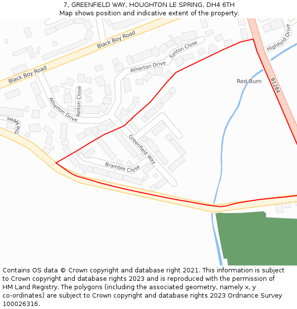 7, GREENFIELD WAY, HOUGHTON LE SPRING, DH4 6TH: Location map and indicative extent of plot