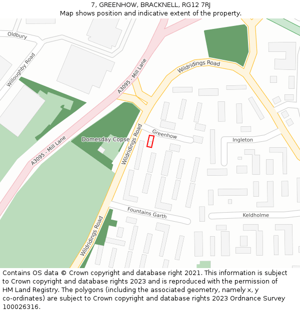 7, GREENHOW, BRACKNELL, RG12 7RJ: Location map and indicative extent of plot