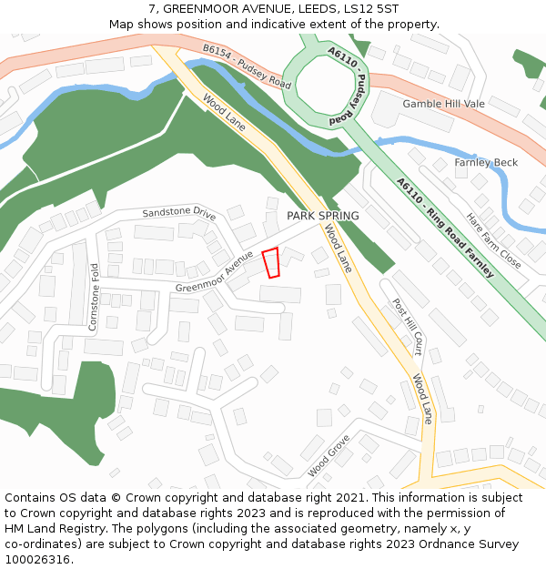 7, GREENMOOR AVENUE, LEEDS, LS12 5ST: Location map and indicative extent of plot