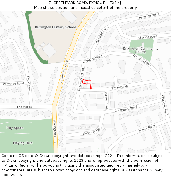 7, GREENPARK ROAD, EXMOUTH, EX8 4JL: Location map and indicative extent of plot