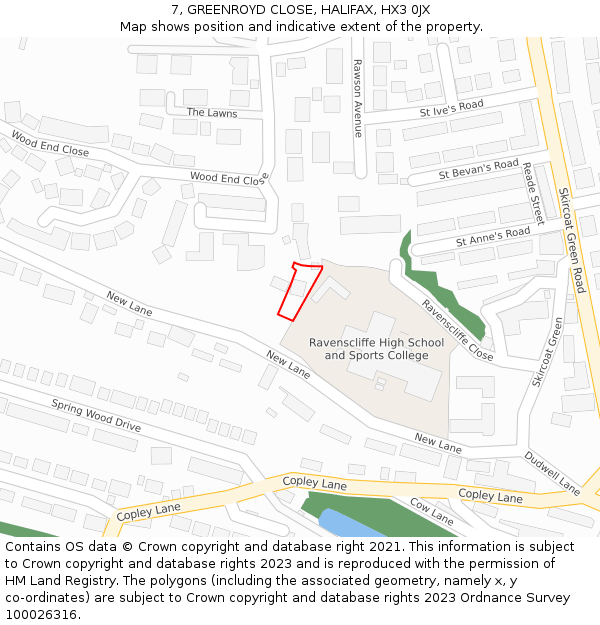 7, GREENROYD CLOSE, HALIFAX, HX3 0JX: Location map and indicative extent of plot