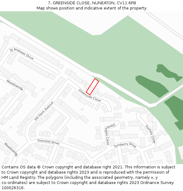 7, GREENSIDE CLOSE, NUNEATON, CV11 6PB: Location map and indicative extent of plot
