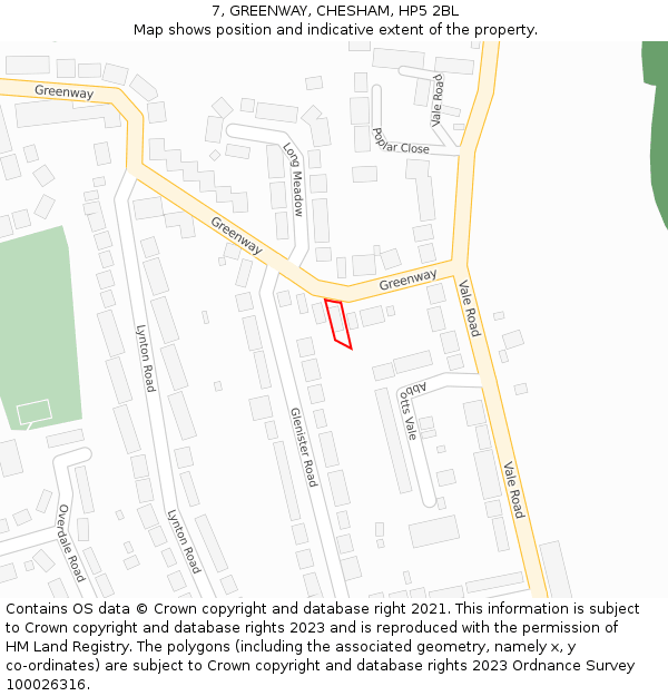 7, GREENWAY, CHESHAM, HP5 2BL: Location map and indicative extent of plot