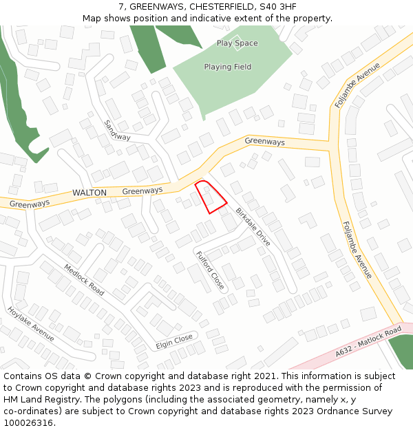 7, GREENWAYS, CHESTERFIELD, S40 3HF: Location map and indicative extent of plot