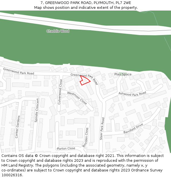 7, GREENWOOD PARK ROAD, PLYMOUTH, PL7 2WE: Location map and indicative extent of plot