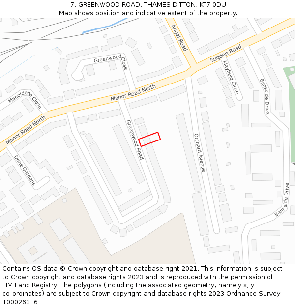 7, GREENWOOD ROAD, THAMES DITTON, KT7 0DU: Location map and indicative extent of plot