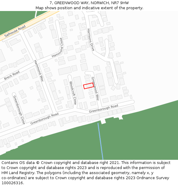 7, GREENWOOD WAY, NORWICH, NR7 9HW: Location map and indicative extent of plot