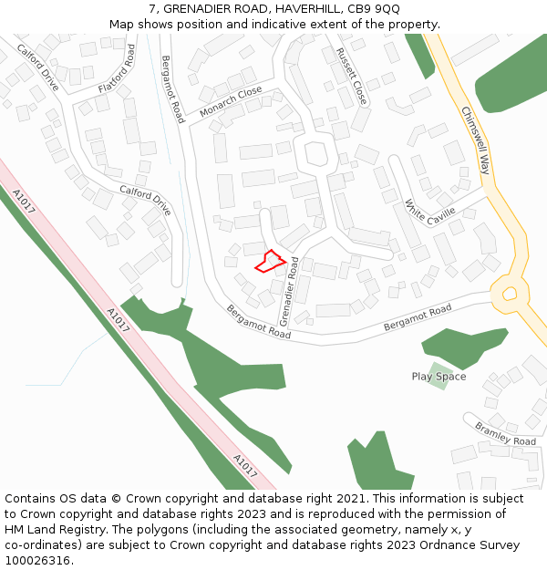 7, GRENADIER ROAD, HAVERHILL, CB9 9QQ: Location map and indicative extent of plot