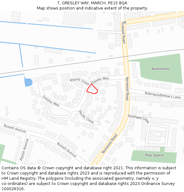 7, GRESLEY WAY, MARCH, PE15 8QA: Location map and indicative extent of plot