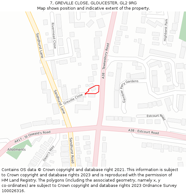 7, GREVILLE CLOSE, GLOUCESTER, GL2 9RG: Location map and indicative extent of plot