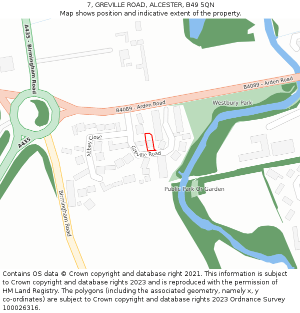 7, GREVILLE ROAD, ALCESTER, B49 5QN: Location map and indicative extent of plot