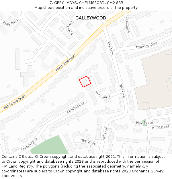 7, GREY LADYS, CHELMSFORD, CM2 8RB: Location map and indicative extent of plot