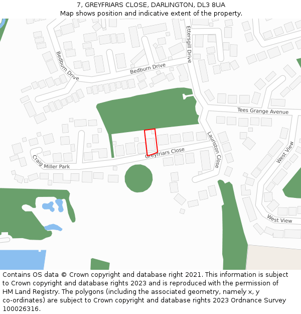 7, GREYFRIARS CLOSE, DARLINGTON, DL3 8UA: Location map and indicative extent of plot