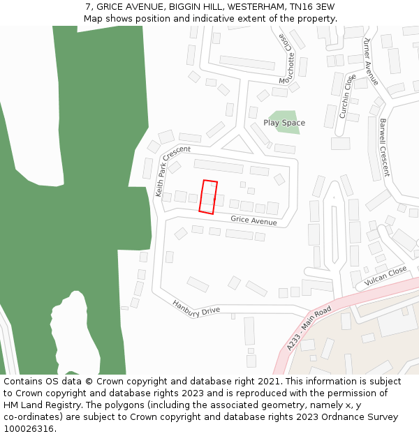 7, GRICE AVENUE, BIGGIN HILL, WESTERHAM, TN16 3EW: Location map and indicative extent of plot