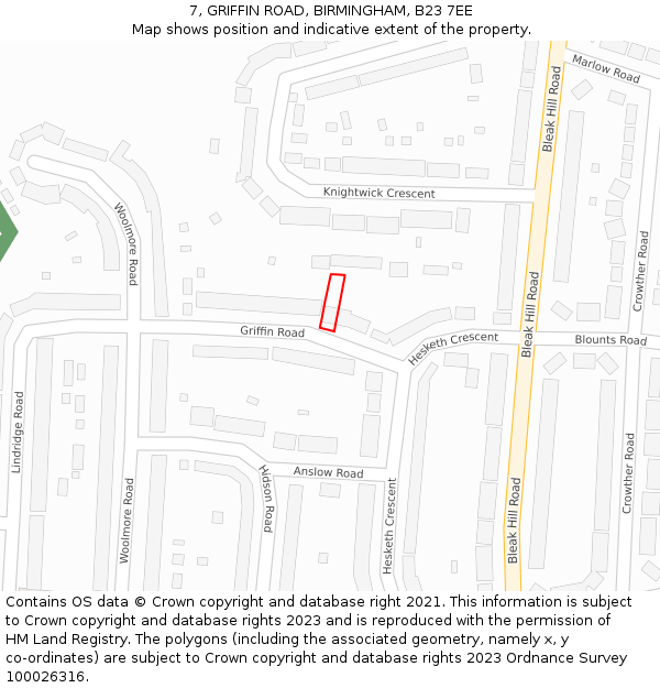 7, GRIFFIN ROAD, BIRMINGHAM, B23 7EE: Location map and indicative extent of plot
