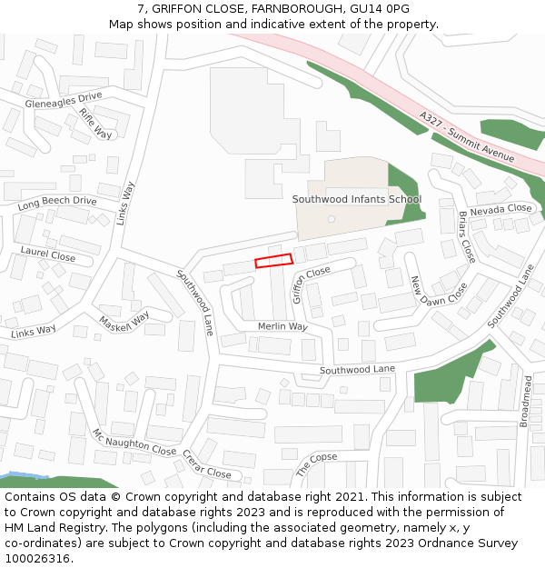 7, GRIFFON CLOSE, FARNBOROUGH, GU14 0PG: Location map and indicative extent of plot