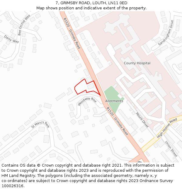 7, GRIMSBY ROAD, LOUTH, LN11 0ED: Location map and indicative extent of plot